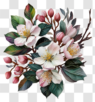 Bouquet - Elegant Pink Blossoming Branch Illustration Transparent PNG