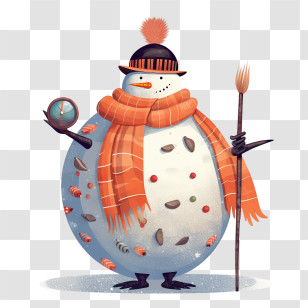 Snowman - Festive Snowman With Scarf And Hat Transparent PNG