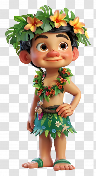Hawaii Boy Cartoon - Cute Hawaiian Boy In Traditional Attire Transparent PNG