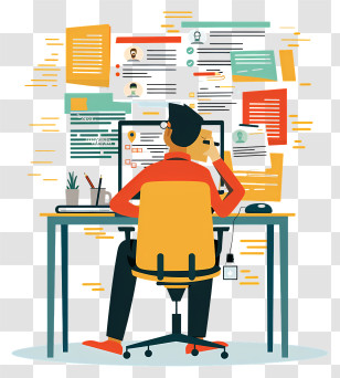 Interview - Man At Desk With Computer And Documents Transparent PNG
