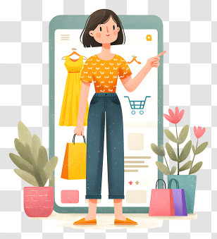 Online Shopping - Woman Shopping Via Smartphone Transparent PNG