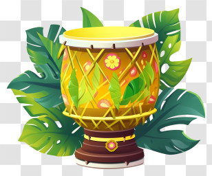 Wicker Drum - Yellow Drum With Tropical Leaf Decor Transparent PNG