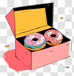 Donut Box - Delicious Donuts In Pink Box Transparent PNG