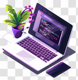 Code Editing - Illustration Of A Laptop With Programming Code And Accessories Transparent PNG