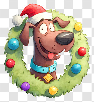 Dog With Christmas Wreath - Happy Dog In Christmas Wreath Transparent PNG