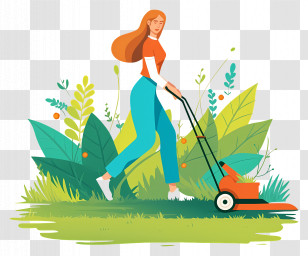 Lawn Mowers - Woman Mowing Lawn Transparent PNG
