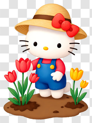 Hello Kitty Spring - Hello Kitty Gardening With Tulips Transparent PNG