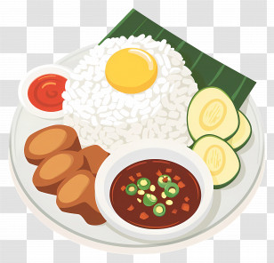 Nasi Lemak - Illustration Of Asian Rice Meal With Side Dishes Transparent PNG