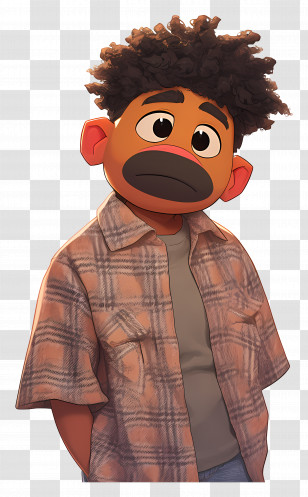 Tamir - Cartoon Boy In Plaid Shirt With Expression Transparent PNG
