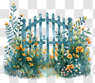 Spring Garden Gate - Charming Garden Gate Surrounded By Flowers Transparent PNG