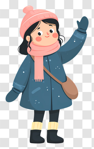 Cute Girl Wearing Winter - Girl In Winter Clothes Waving Transparent PNG