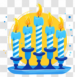 Hanukkah Candles - Blue Candles In Holder With Flames Transparent PNG