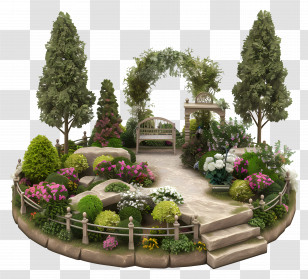 English Garden - Beautiful Garden With Flowers And Trees Transparent PNG