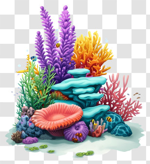 Flat Coral Reef - Vibrant Coral Reef Illustration Transparent PNG