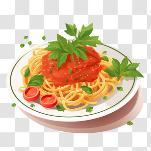 Spaghetti - Spaghetti Topped With Tomato Sauce And Herbs Transparent PNG