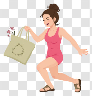 Woman Holding Grocery Bag - Woman Shopping With Bag Transparent PNG