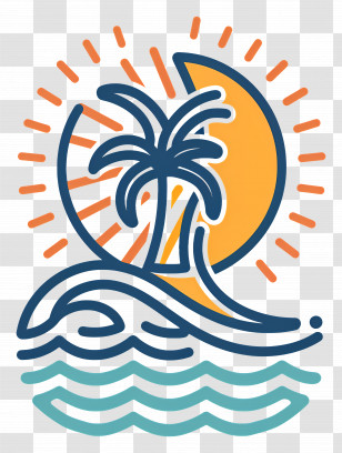 Beach Logo - Beach Icon With Palm Tree And Waves Transparent PNG