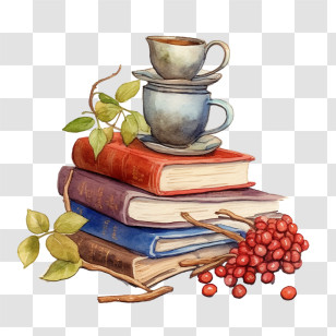 Watercolor Coffee Beans
 - Stack Of Books With Coffee Cups Still Life Transparent PNG