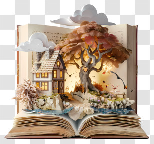 World Storytelling Day - Open Book With House And Tree Transparent PNG