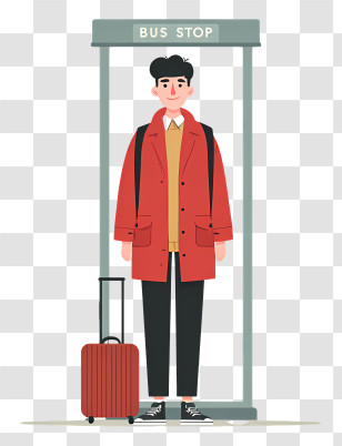 Businessman Waiting Bus - Traveler At Bus Stop Illustration Transparent PNG