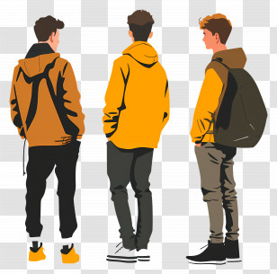Cartoon Boys - Three Boys In Yellow Hoodies Illustration Transparent PNG