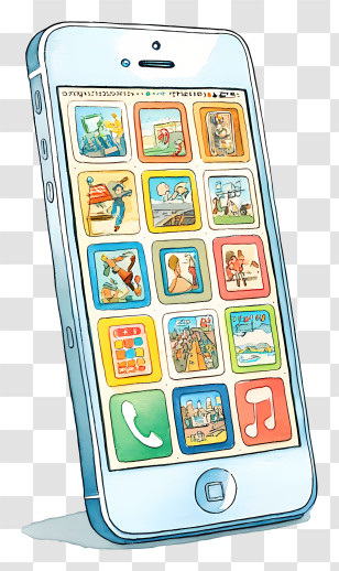 Watercolor Phone - Cartoon Smartphone With Colorful Apps Transparent PNG