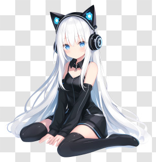 Cat Girl With Headphones - Anime Girl With Headphones And Cat Ears Transparent PNG