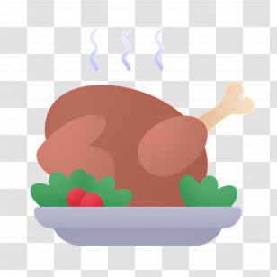 Turkey Food - Cartoon-Style Roasted Chicken On Plate Transparent PNG