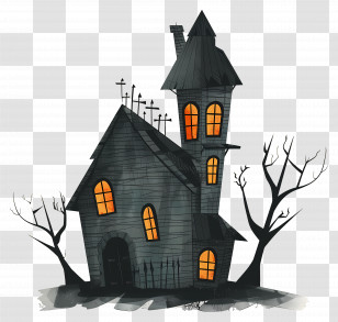 Haunted House - Spooky Haunted House With Halloween Theme Transparent PNG