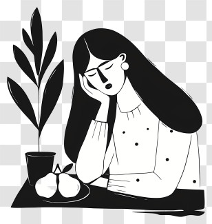 Woman Sitting At Table - Monochrome Woman In Thought Transparent PNG