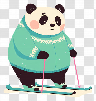 Panda Skiing - Cute Cartoon Panda Skiing Transparent PNG