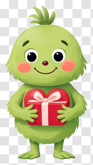 Grinch Holding Christmas Gift - Cute Green Doodle Holding Gift Transparent PNG
