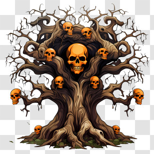 Halloween Tree - Creepy Tree With Skulls On Its Twisted Branches Transparent PNG