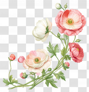 Ranunculus Art - Poppy Flowers In Bloom Transparent PNG