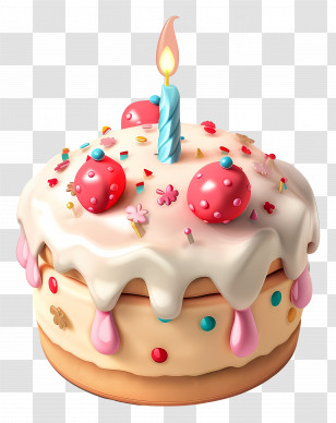 Birthday Cake - Delightfully Decorated Birthday Cake With Candle Transparent PNG