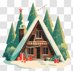 Winter Cabin - Snow-Covered Cabin With Festive Christmas Decorations Transparent PNG