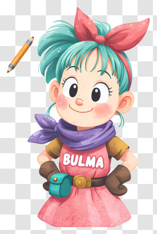 Bulma Thinking - Cute Bulma-style Adventurer Girl Transparent PNG