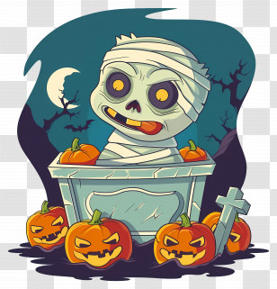 Halloween Background - Mummy In Coffin With Pumpkins Transparent PNG