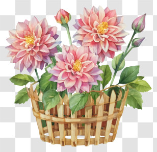Pink Daffodils - Pink Decorative Flowers In Wicker Basket Transparent PNG