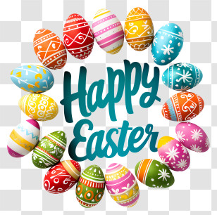 Happy Easter - Colorful Easter Eggs With Happy Easter Greeting Transparent PNG