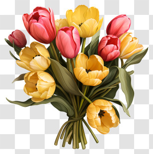 Hand Drawn Tulips Bouquet - Bouquet Of Yellow And Red Tulips For A Beautiful Gift Transparent PNG