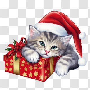Christmas Cat - Adorable Christmas Kitten In Gift Box Transparent PNG