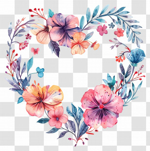 Heart Flower - Floral Heart Wreath With Vibrant Colors Transparent PNG