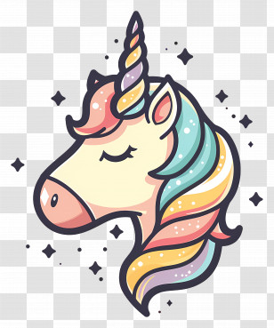Cute Unicorn Horn - Colorful Cartoon Unicorn Head Illustration Transparent PNG