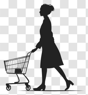 Female Shopping Silhouette - Woman Silhouette With Shopping Cart Transparent PNG