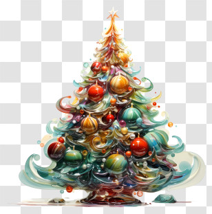 Christmas Tree - Colorful Christmas Tree With Ornaments Transparent PNG