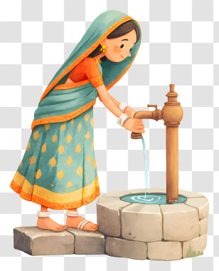 Indian Woman Drawing Water - Woman At Handpump Transparent PNG