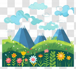 Mountain Range - Beautiful Mountain Landscape With Spring Flowers Transparent PNG