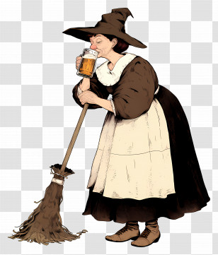 Woman Holding Beer Mug - Witch Drinking Beer With Broom Transparent PNG
