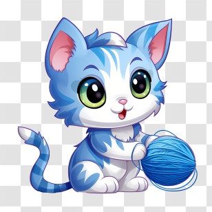 Cat Playing Yarn Ball - Cartoon Blue Kitten Playing With Yarn Ball Transparent PNG